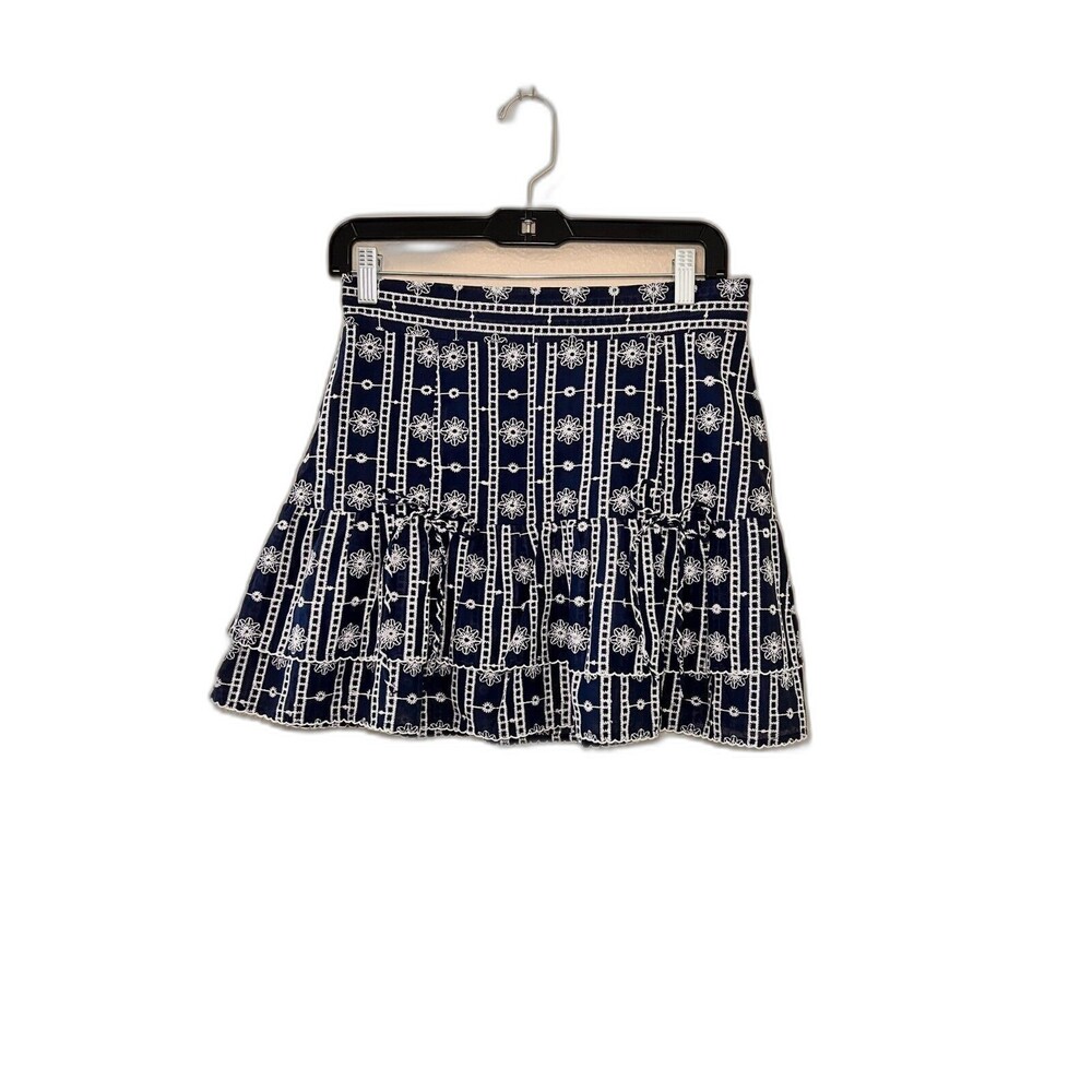 Whiteroom + Cactus Blue White Embroidered Pleated Mini Skirt Bow Size M